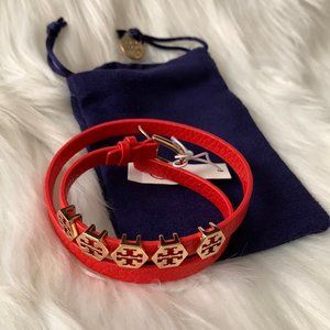 TORY BURCH Hexagonal Charm Thin Double Wrap Bracelet FLAME